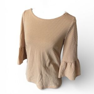 Talbots Tan and White Polka Dot Blouse with Bell Sleeves, size XS